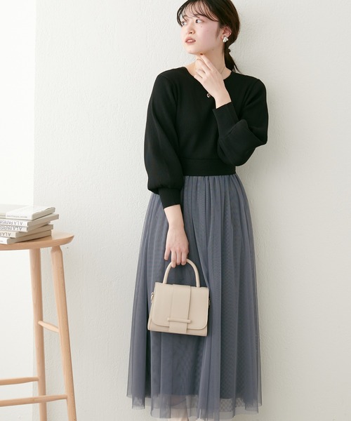 natural couture（ナチュラルクチュール）の「WEB限定/2サイズ展開/23SS/カシュクールニットチュールワンピース（ワンピース・レディース・グレイッシュベージュ/カーキ/ブラック・SMALL/MEDIUM）」の16枚目の写真