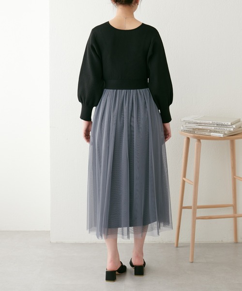 natural couture（ナチュラルクチュール）の「WEB限定/2サイズ展開/23SS/カシュクールニットチュールワンピース（ワンピース・レディース・グレイッシュベージュ/カーキ/ブラック・SMALL/MEDIUM）」の7枚目の写真