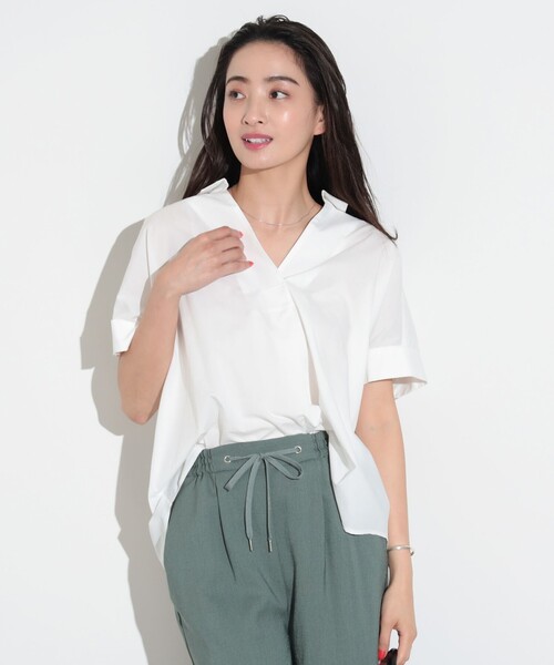 BEAMS HEART(ビームスハート)の「BEAMS HEART / スキッパー プルオーバーシャツ(シャツ/ブラウス・レディース・オフホワイト/ブルー/オレンジ/ストライプ・FREE)」の8枚目の写真