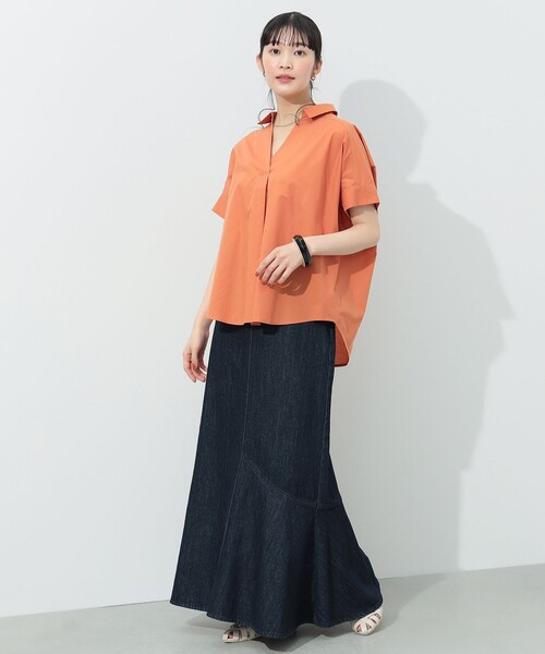 BEAMS HEART(ビームスハート)の「BEAMS HEART / スキッパー プルオーバーシャツ(シャツ/ブラウス・レディース・オフホワイト/ブルー/オレンジ/ストライプ・FREE)」の17枚目の写真
