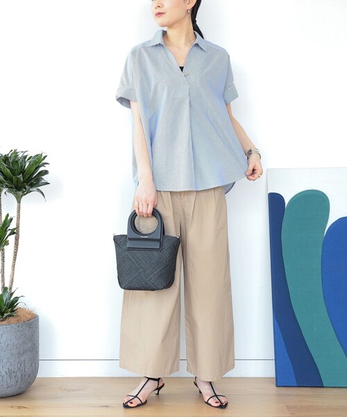 BEAMS HEART(ビームスハート)の「BEAMS HEART / スキッパー プルオーバーシャツ(シャツ/ブラウス・レディース・オフホワイト/ブルー/オレンジ/ストライプ・FREE)」の18枚目の写真