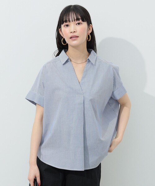 BEAMS HEART(ビームスハート)の「BEAMS HEART / スキッパー プルオーバーシャツ(シャツ/ブラウス・レディース・オフホワイト/ブルー/オレンジ/ストライプ・FREE)」の21枚目の写真