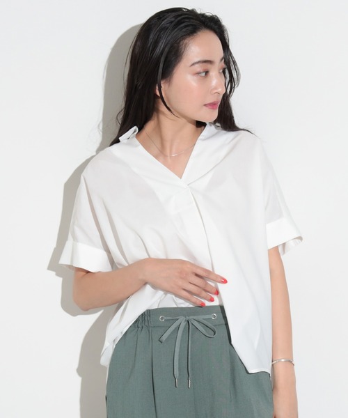BEAMS HEART(ビームスハート)の「BEAMS HEART / スキッパー プルオーバーシャツ(シャツ/ブラウス・レディース・オフホワイト/ブルー/オレンジ/ストライプ・FREE)」の2枚目の写真
