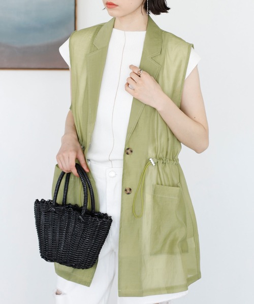 GeeRA（ジーラ）の「ウエストドロストシアーベスト（ベスト・レディース・ブラック/アイボリー/ライトグリーン・MEDIUM）」の3枚目の写真