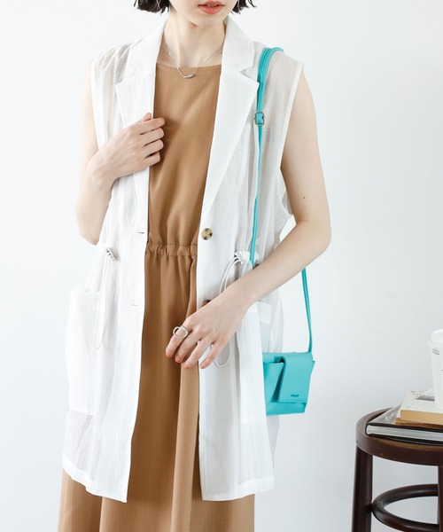 GeeRA（ジーラ）の「ウエストドロストシアーベスト（ベスト・レディース・ブラック/アイボリー/ライトグリーン・MEDIUM）」の4枚目の写真