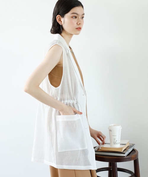 GeeRA（ジーラ）の「ウエストドロストシアーベスト（ベスト・レディース・ブラック/アイボリー/ライトグリーン・MEDIUM）」の5枚目の写真