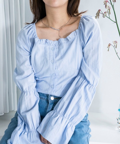 セール】スクエアネックフリルブラウス（シャツ/ブラウス）｜LAC-VERT
