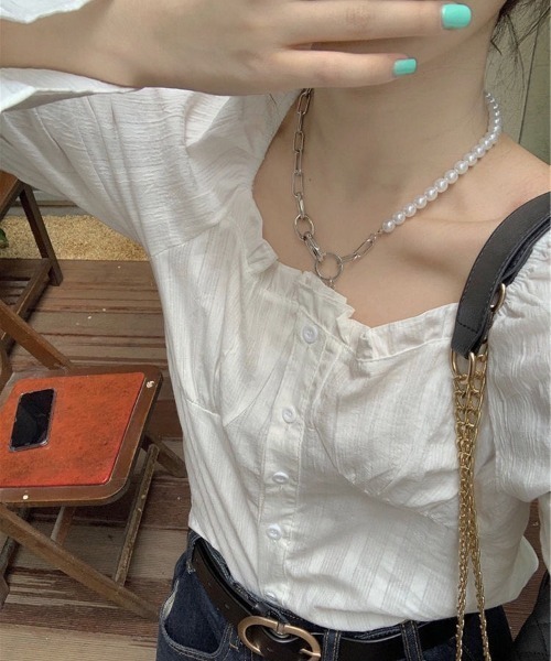 LAC-VERT(ラック・ヴェール)の「スクエアネックフリルブラウス(シャツ/ブラウス・レディース・ホワイト/ブラック/ベビーピンク/イエロー/ライトブルー・FREE)」の21枚目の写真