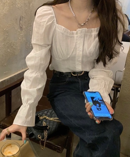 LAC-VERT(ラック・ヴェール)の「スクエアネックフリルブラウス(シャツ/ブラウス・レディース・ホワイト/ブラック/ベビーピンク/イエロー/ライトブルー・FREE)」の16枚目の写真