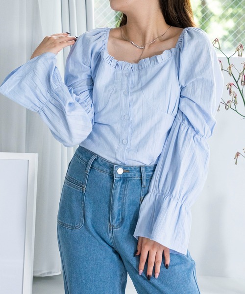 セール】スクエアネックフリルブラウス（シャツ/ブラウス）｜LAC-VERT