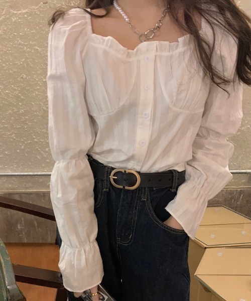 LAC-VERT(ラック・ヴェール)の「スクエアネックフリルブラウス(シャツ/ブラウス・レディース・ホワイト/ブラック/ベビーピンク/イエロー/ライトブルー・FREE)」の12枚目の写真