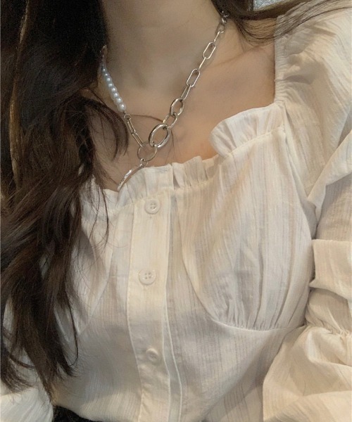 LAC-VERT(ラック・ヴェール)の「スクエアネックフリルブラウス(シャツ/ブラウス・レディース・ホワイト/ブラック/ベビーピンク/イエロー/ライトブルー・FREE)」の10枚目の写真