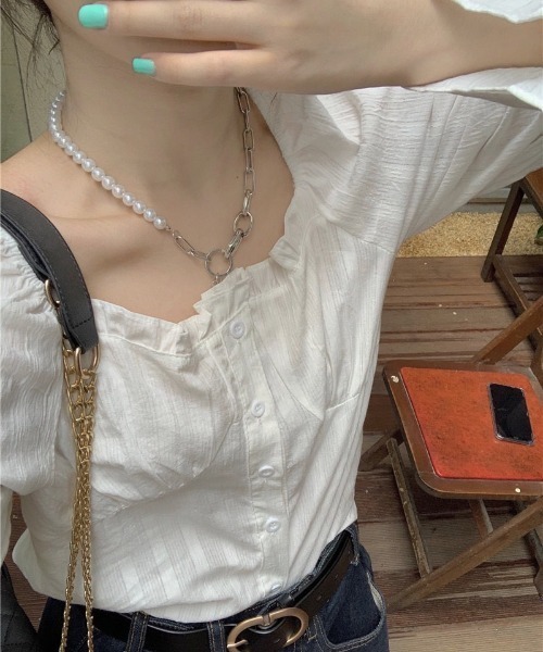 LAC-VERT(ラック・ヴェール)の「スクエアネックフリルブラウス(シャツ/ブラウス・レディース・ホワイト/ブラック/ベビーピンク/イエロー/ライトブルー・FREE)」の20枚目の写真