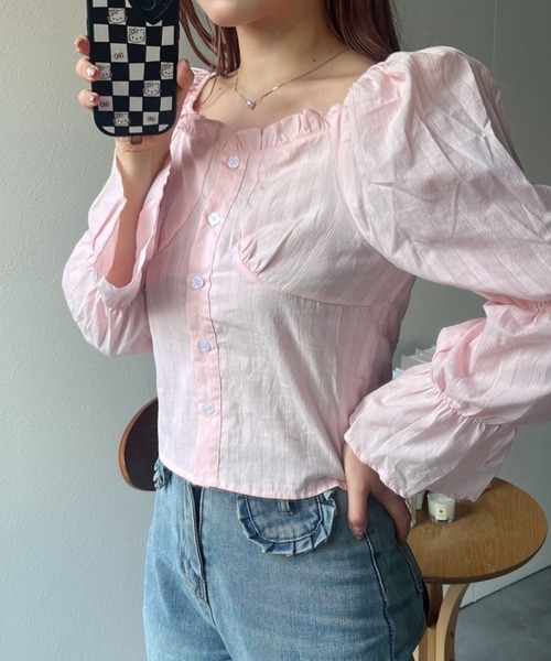 セール】スクエアネックフリルブラウス（シャツ/ブラウス）｜LAC-VERT