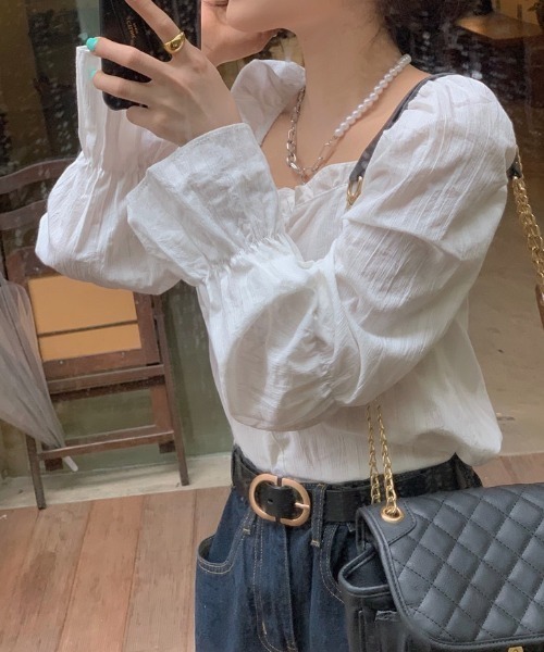 LAC-VERT(ラック・ヴェール)の「スクエアネックフリルブラウス(シャツ/ブラウス・レディース・ホワイト/ブラック/ベビーピンク/イエロー/ライトブルー・FREE)」の18枚目の写真