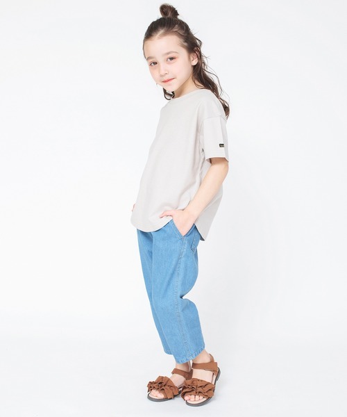 BRANSHES（ブランシェス）の「【マカロンパンツ/綿100％】テーパードシルエットクロップドパンツ（デニムパンツ・キッズ・ブルー/オフホワイト/ベージュ/ピンク・130/150/160/90/100/120/140/110）」の9枚目の写真