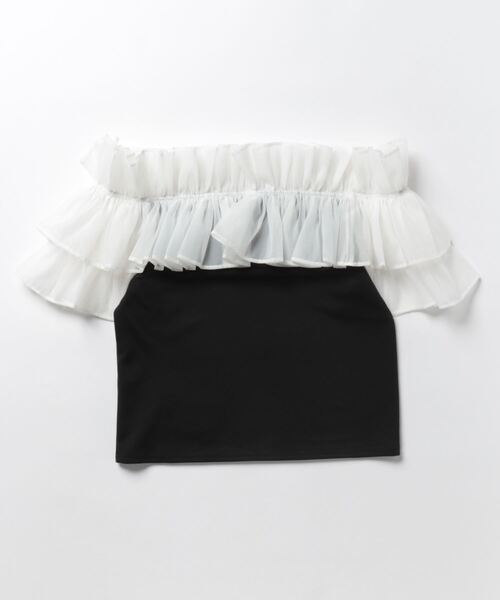 Seemi. byNICECLAUP（ シーミーバイナイスクラップ）の「【Seemi】シアーフリルポンチトップス（シャツ/ブラウス・レディース・ピンク/オフホワイト/ブラック・FREE）」の4枚目の写真