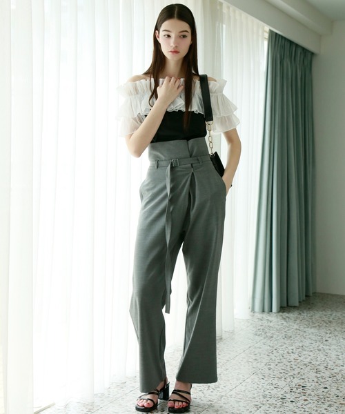 Seemi. byNICECLAUP（ シーミーバイナイスクラップ）の「【Seemi】シアーフリルポンチトップス（シャツ/ブラウス・レディース・ピンク/オフホワイト/ブラック・FREE）」の7枚目の写真