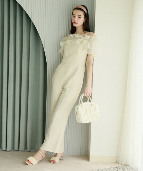 Seemi. byNICECLAUP（ シーミーバイナイスクラップ）の「【Seemi】シアーフリルポンチトップス（シャツ/ブラウス・レディース・ピンク/オフホワイト/ブラック・FREE）」の10枚目の写真