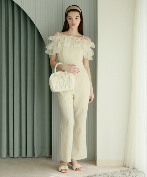 Seemi. byNICECLAUP（ シーミーバイナイスクラップ）の「【Seemi】シアーフリルポンチトップス（シャツ/ブラウス・レディース・ピンク/オフホワイト/ブラック・FREE）」の11枚目の写真