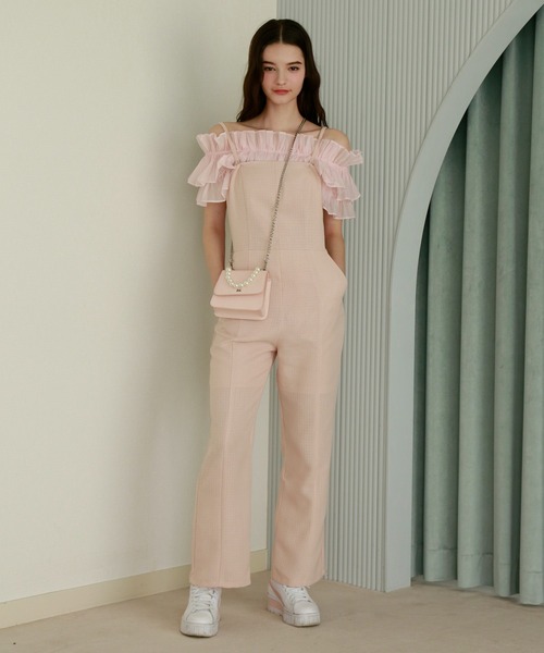 Seemi. byNICECLAUP（ シーミーバイナイスクラップ）の「【Seemi】シアーフリルポンチトップス（シャツ/ブラウス・レディース・ピンク/オフホワイト/ブラック・FREE）」の15枚目の写真