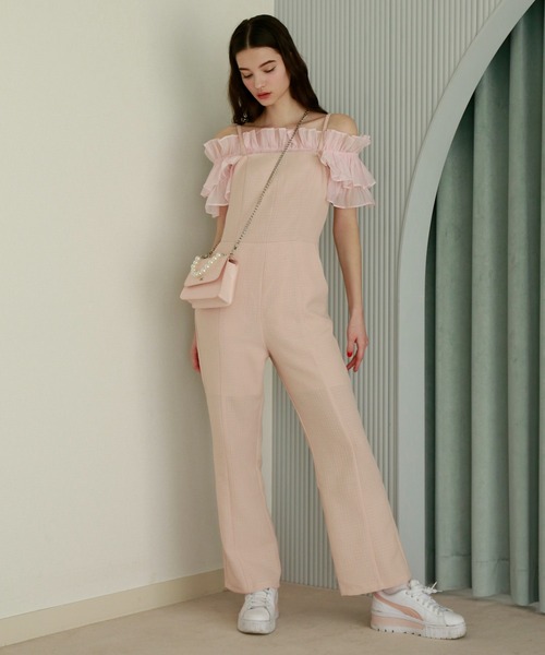 Seemi. byNICECLAUP（ シーミーバイナイスクラップ）の「【Seemi】シアーフリルポンチトップス（シャツ/ブラウス・レディース・ピンク/オフホワイト/ブラック・FREE）」の17枚目の写真