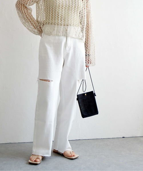 notch.(ノッチ)の「11ozデニムカットスリットパンツ(デニムパンツ・レディース・ライトブルー/ブラック/オフホワイト/ブルー・M)」の1枚目の写真