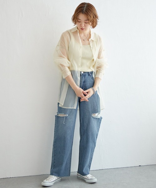 notch.(ノッチ)の「11ozデニムカットスリットパンツ(デニムパンツ・レディース・ライトブルー/ブラック/オフホワイト/ブルー・M)」の6枚目の写真