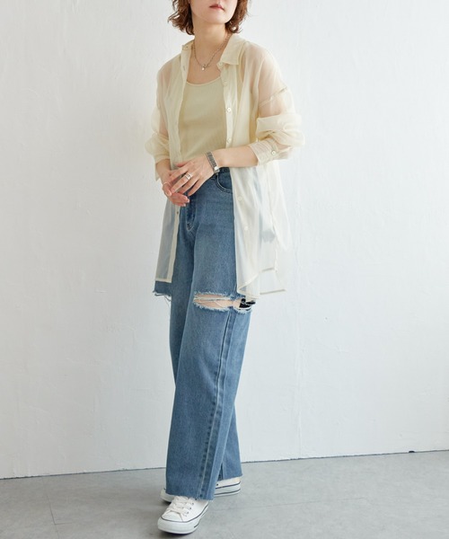 notch.(ノッチ)の「11ozデニムカットスリットパンツ(デニムパンツ・レディース・ライトブルー/ブラック/オフホワイト/ブルー・M)」の7枚目の写真