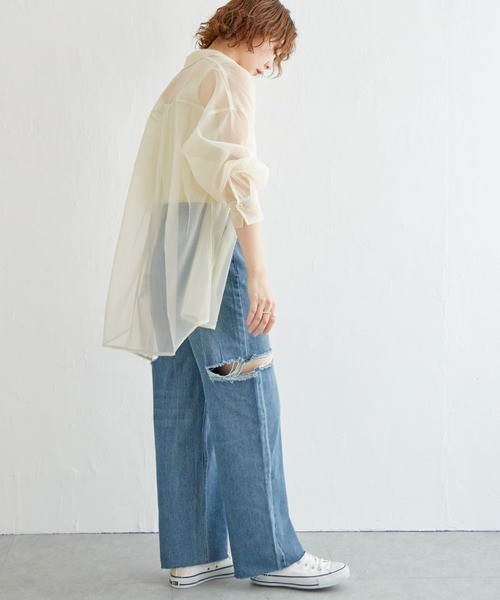 notch.(ノッチ)の「11ozデニムカットスリットパンツ(デニムパンツ・レディース・ライトブルー/ブラック/オフホワイト/ブルー・M)」の8枚目の写真