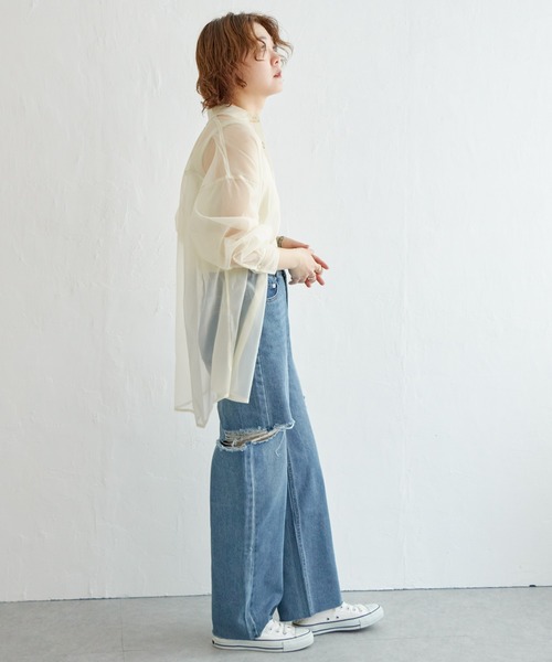 notch.(ノッチ)の「11ozデニムカットスリットパンツ(デニムパンツ・レディース・ライトブルー/ブラック/オフホワイト/ブルー・M)」の9枚目の写真