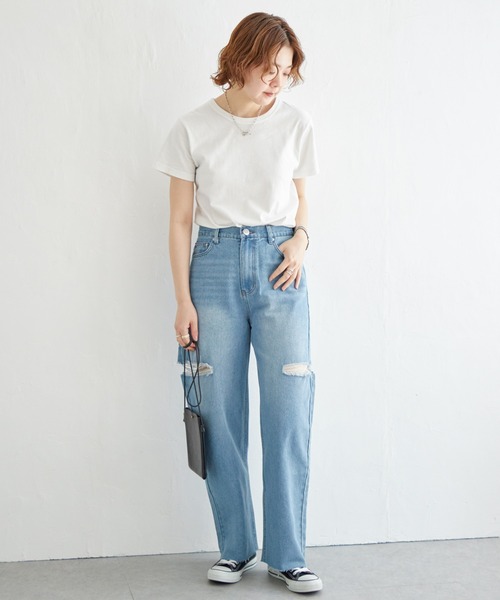 notch.(ノッチ)の「11ozデニムカットスリットパンツ(デニムパンツ・レディース・ライトブルー/ブラック/オフホワイト/ブルー・M)」の11枚目の写真