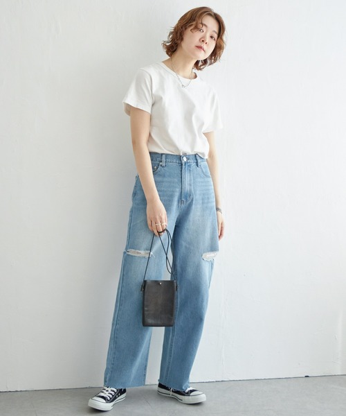 notch.(ノッチ)の「11ozデニムカットスリットパンツ(デニムパンツ・レディース・ライトブルー/ブラック/オフホワイト/ブルー・M)」の12枚目の写真