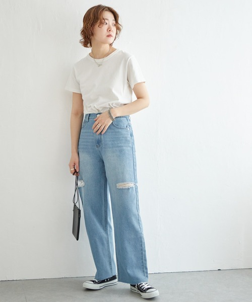 notch.(ノッチ)の「11ozデニムカットスリットパンツ(デニムパンツ・レディース・ライトブルー/ブラック/オフホワイト/ブルー・M)」の13枚目の写真