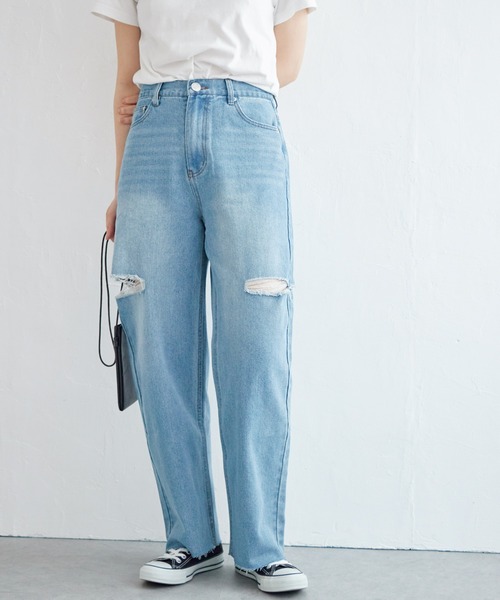 notch.(ノッチ)の「11ozデニムカットスリットパンツ(デニムパンツ・レディース・ライトブルー/ブラック/オフホワイト/ブルー・M)」の15枚目の写真