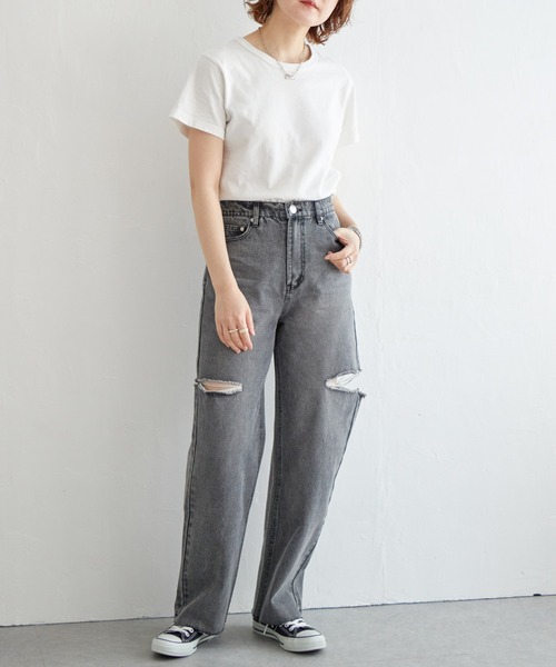 notch.(ノッチ)の「11ozデニムカットスリットパンツ(デニムパンツ・レディース・ライトブルー/ブラック/オフホワイト/ブルー・M)」の18枚目の写真