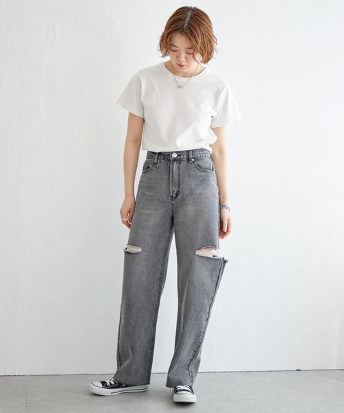 notch.(ノッチ)の「11ozデニムカットスリットパンツ(デニムパンツ・レディース・ライトブルー/ブラック/オフホワイト/ブルー・M)」の19枚目の写真