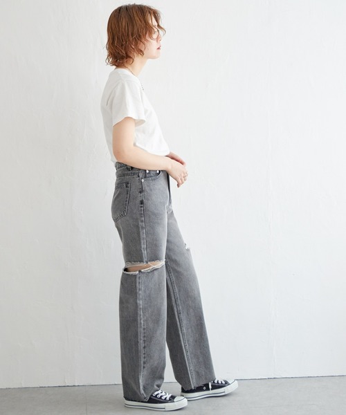 notch.(ノッチ)の「11ozデニムカットスリットパンツ(デニムパンツ・レディース・ライトブルー/ブラック/オフホワイト/ブルー・M)」の21枚目の写真