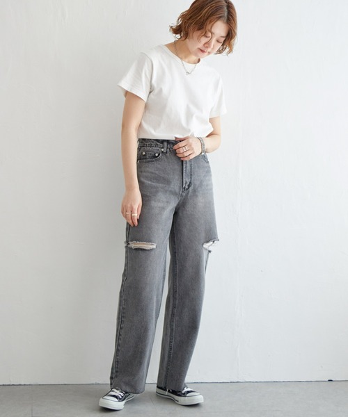 notch.(ノッチ)の「11ozデニムカットスリットパンツ(デニムパンツ・レディース・ライトブルー/ブラック/オフホワイト/ブルー・M)」の22枚目の写真