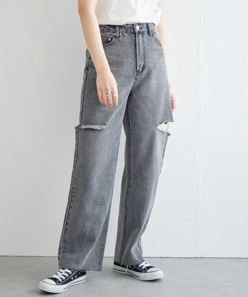 notch.(ノッチ)の「11ozデニムカットスリットパンツ(デニムパンツ・レディース・ライトブルー/ブラック/オフホワイト/ブルー・M)」の17枚目の写真