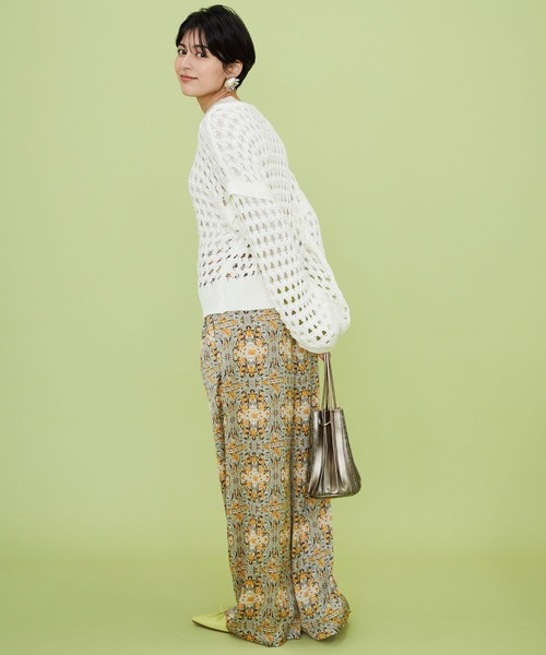 JETSET SOLO PLUS (ジェットセットソロプラス)の「メッシュクロップドルーズニット(ニット/セーター・レディース・カーキ/ブラック/オフホワイト・FREE)」の14枚目の写真