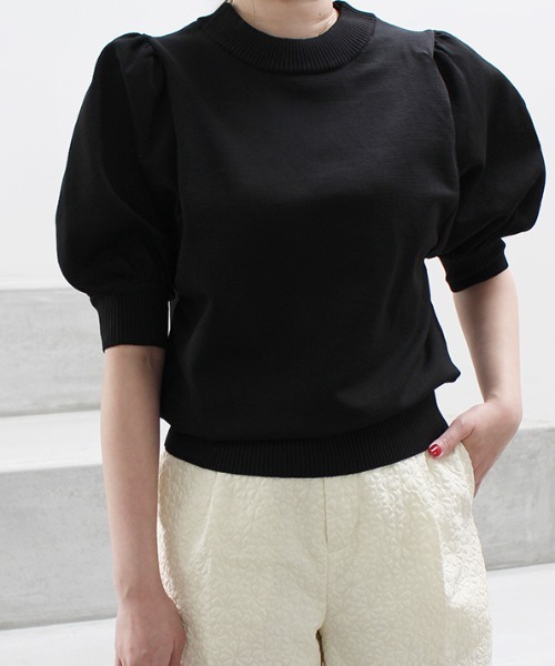 MODE ROBE（モードローブ）の「パフスリーブ半袖ニット（ニット/セーター・レディース・アイボリー/ブラック・FREE）」の2枚目の写真