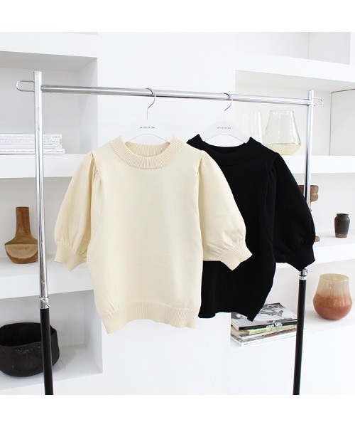 MODE ROBE（モードローブ）の「パフスリーブ半袖ニット（ニット/セーター・レディース・アイボリー/ブラック・FREE）」の3枚目の写真