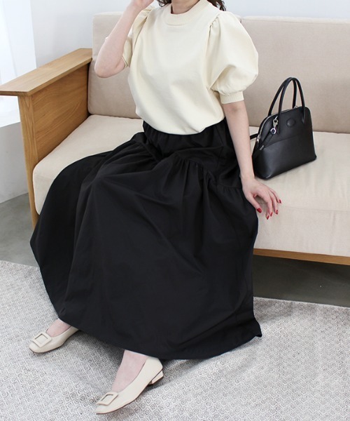 MODE ROBE（モードローブ）の「パフスリーブ半袖ニット（ニット/セーター・レディース・アイボリー/ブラック・FREE）」の4枚目の写真