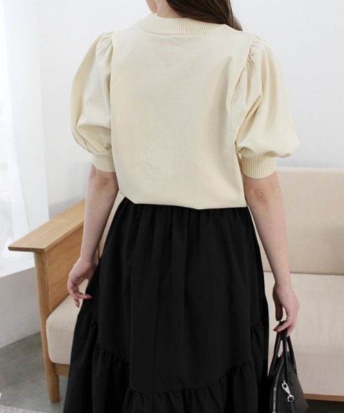MODE ROBE（モードローブ）の「パフスリーブ半袖ニット（ニット/セーター・レディース・アイボリー/ブラック・FREE）」の6枚目の写真