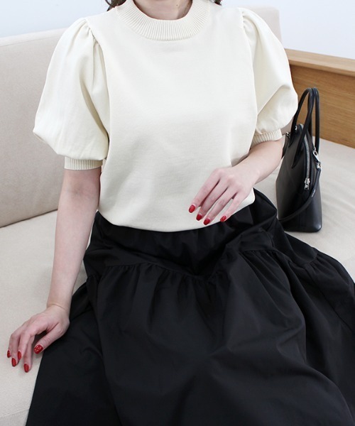 MODE ROBE（モードローブ）の「パフスリーブ半袖ニット（ニット/セーター・レディース・アイボリー/ブラック・FREE）」の11枚目の写真