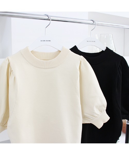 MODE ROBE（モードローブ）の「パフスリーブ半袖ニット（ニット/セーター・レディース・アイボリー/ブラック・FREE）」の12枚目の写真