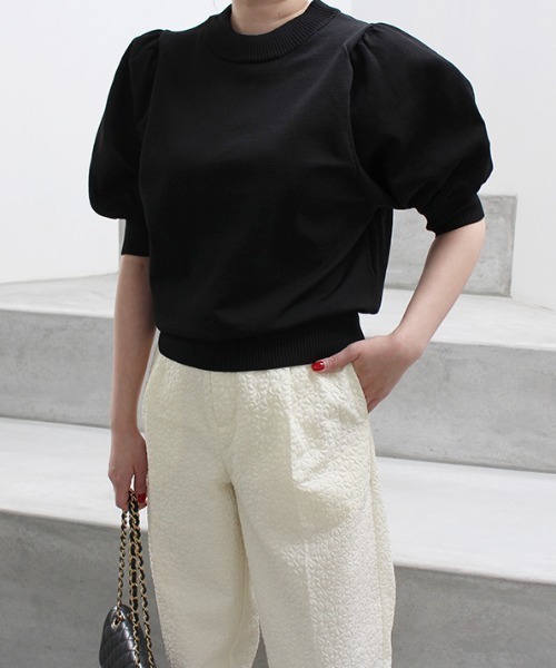 MODE ROBE（モードローブ）の「パフスリーブ半袖ニット（ニット/セーター・レディース・アイボリー/ブラック・FREE）」の13枚目の写真