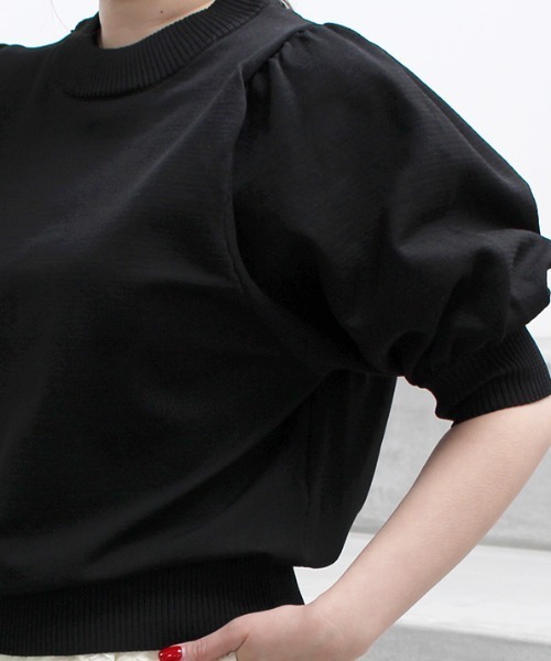 MODE ROBE（モードローブ）の「パフスリーブ半袖ニット（ニット/セーター・レディース・アイボリー/ブラック・FREE）」の15枚目の写真