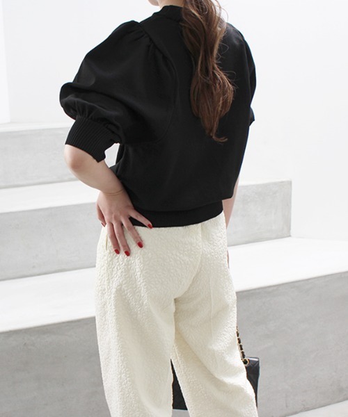 MODE ROBE（モードローブ）の「パフスリーブ半袖ニット（ニット/セーター・レディース・アイボリー/ブラック・FREE）」の18枚目の写真
